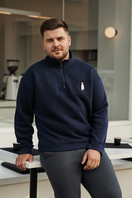 TRENDYOL MAN Men's Dark blue Plain Long Oversize Plus Size Sweatshirts - Image 1