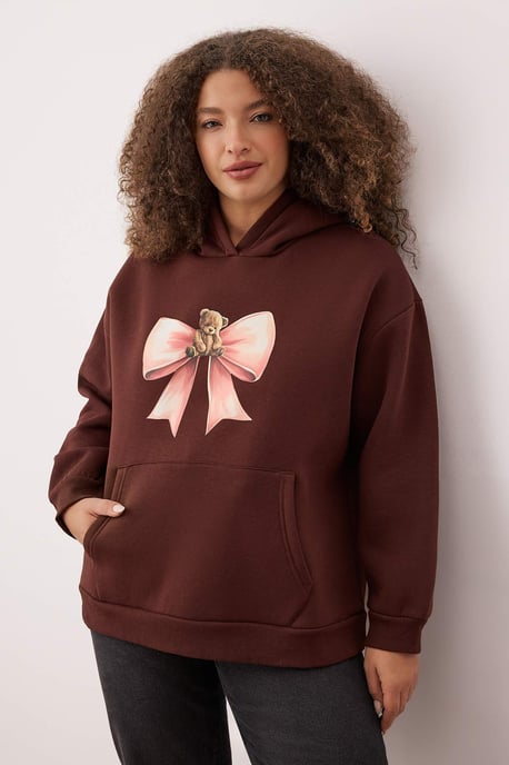 Trendyol Curve Dam Brun Djurmönster Lång Oversize Plus size Sweatshirts - Image 6