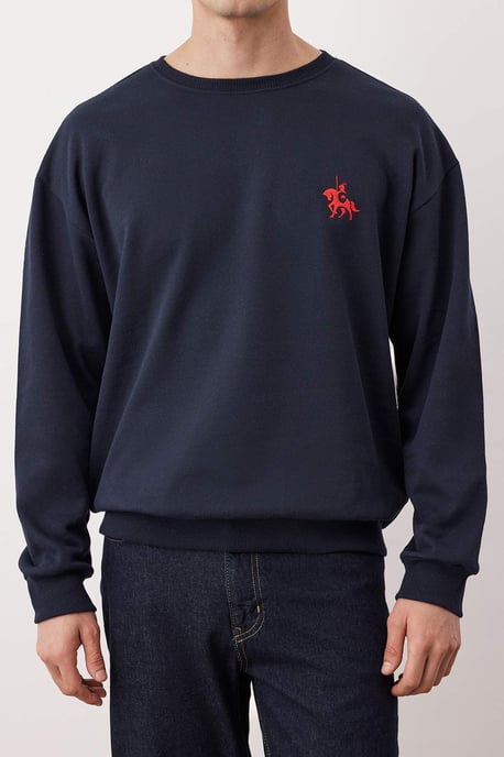 TRENDYOL MAN Herr Mörkblå Djurmönster Lång Oversize Sweatshirts - Image 2