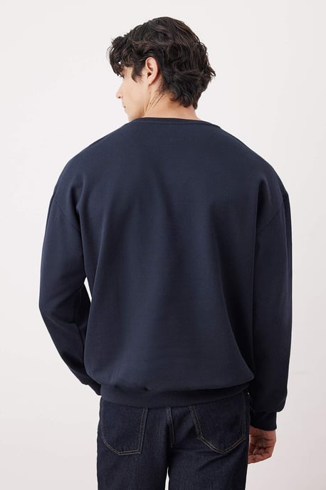 TRENDYOL MAN Herr Mörkblå Djurmönster Lång Oversize Sweatshirts - Image 3