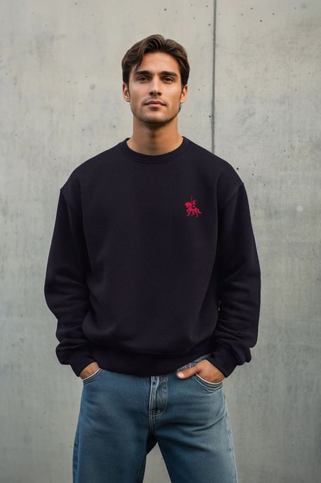 TRENDYOL MAN Herr Mörkblå Djurmönster Lång Oversize Sweatshirts - Image 4