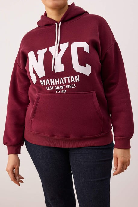 Trendyol Curve Dam Vinröd Grafiskt Lång Regular fit Plus size Sweatshirts - Image 2