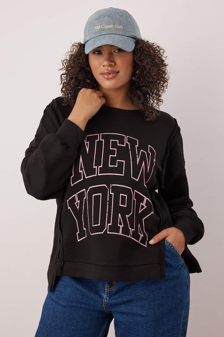 Trendyol Curve Dames Zwart Slogan Lang Relaxed fit Grote maten Sweatshirts - Image 1