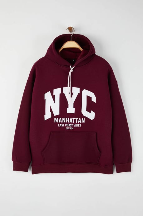 Trendyol Curve Dam Vinröd Grafiskt Lång Regular fit Plus size Sweatshirts - Image 4