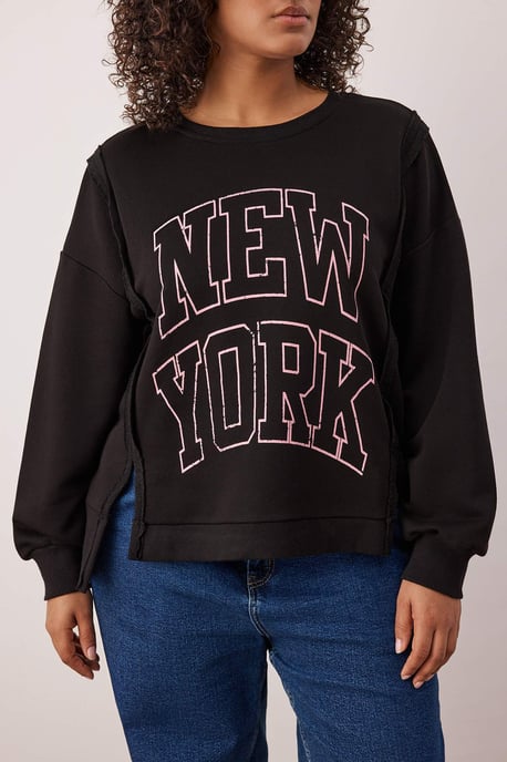 Trendyol Curve Dames Zwart Slogan Lang Relaxed fit Grote maten Sweatshirts - Image 2
