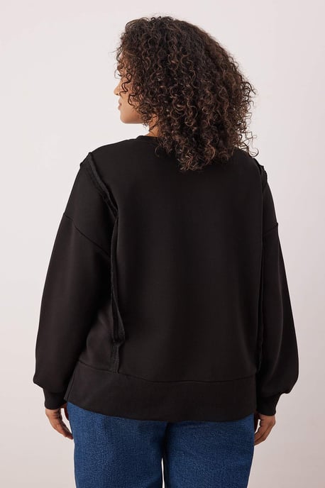 Trendyol Curve Dames Zwart Slogan Lang Relaxed fit Grote maten Sweatshirts - Image 3