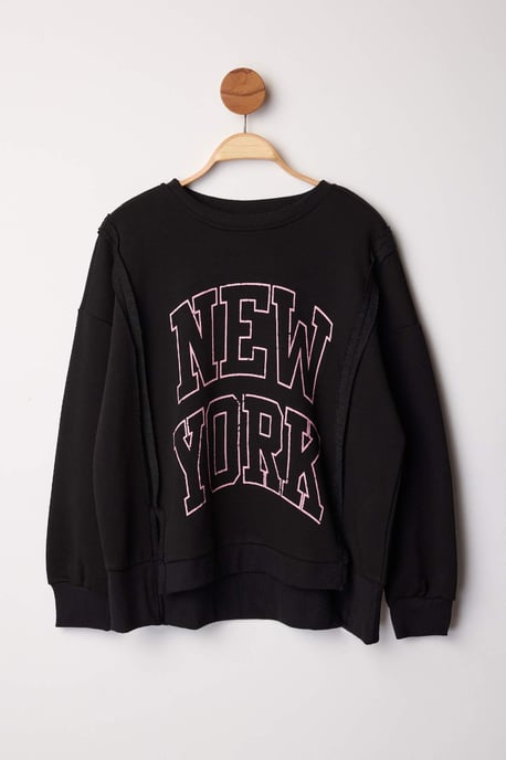 Trendyol Curve Dames Zwart Slogan Lang Relaxed fit Grote maten Sweatshirts - Image 4