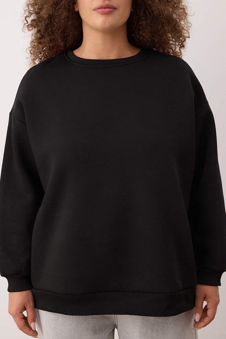 Trendyol Curve Dam Svart Enfärgad Lång Oversize Plus size Sweatshirts - Image 2