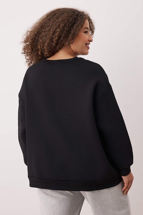 Trendyol Curve Dam Svart Enfärgad Lång Oversize Plus size Sweatshirts - Image 3