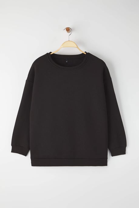 Trendyol Curve Dam Svart Enfärgad Lång Oversize Plus size Sweatshirts - Image 4