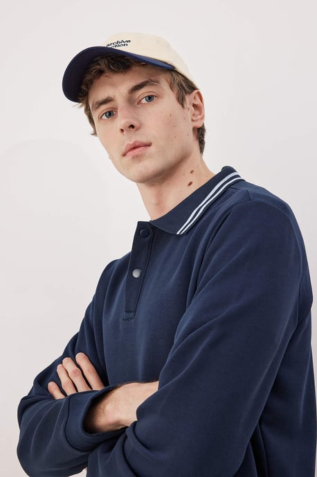 TRENDYOL MAN Men's Dark blue Plain Long Regular fit Sweatshirts - Image 4