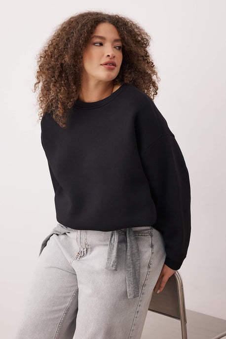 Trendyol Curve Dam Svart Enfärgad Lång Oversize Plus size Sweatshirts - Image 6