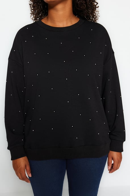 Trendyol Curve Dam Svart Enfärgad Lång Oversize Plus size Sweatshirts - Image 2