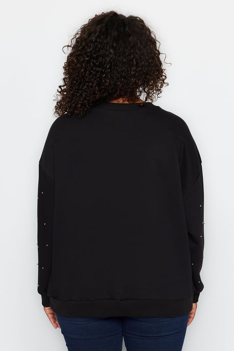 Trendyol Curve Dam Svart Enfärgad Lång Oversize Plus size Sweatshirts - Image 4