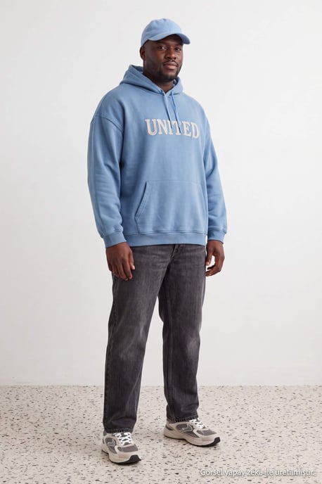 TRENDYOL MAN Unisex Blue Slogan Long Oversize Plus Size Sweatshirts - Image 1