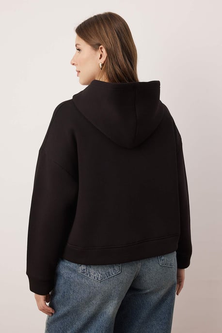 Trendyol Curve Dam Svart Enfärgad Trekvartsärm Oversize Plus size Sweatshirts - Image 3