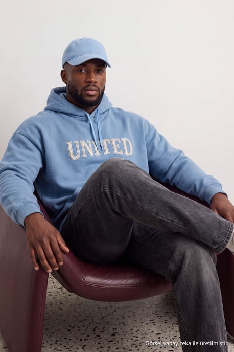 TRENDYOL MAN Unisex Blue Slogan Long Oversize Plus Size Sweatshirts - Image 2
