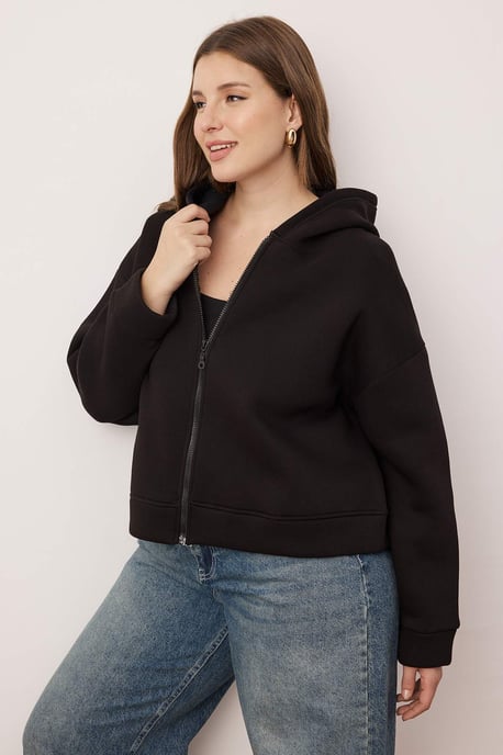 Trendyol Curve Dam Svart Enfärgad Trekvartsärm Oversize Plus size Sweatshirts - Image 4