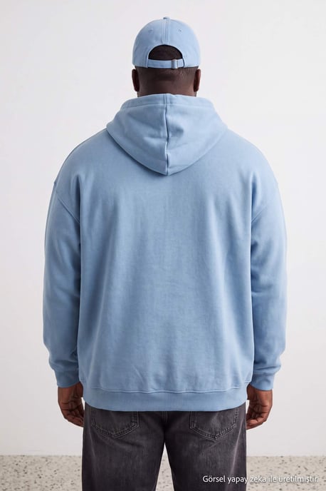 TRENDYOL MAN Unisex Blue Slogan Long Oversize Plus Size Sweatshirts - Image 4