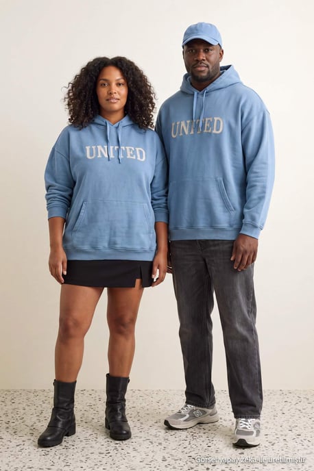 TRENDYOL MAN Unisex Blue Slogan Long Oversize Plus Size Sweatshirts - Image 5