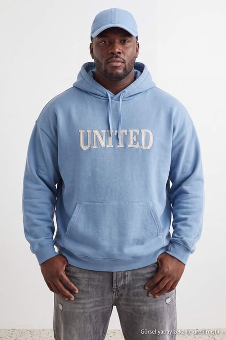 TRENDYOL MAN Unisex Blue Slogan Long Oversize Plus Size Sweatshirts - Image 6