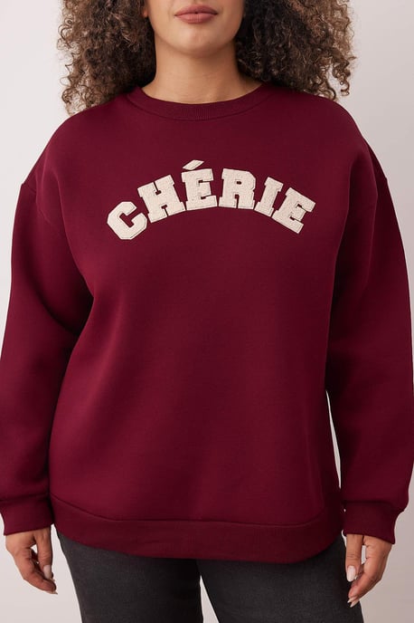 Trendyol Curve Dam Vinröd Slogan Lång Oversize Plus size Sweatshirts - Image 2