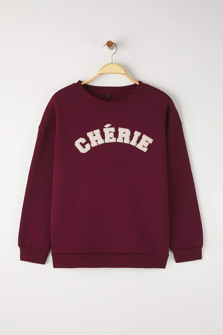 Trendyol Curve Dam Vinröd Slogan Lång Oversize Plus size Sweatshirts - Image 4