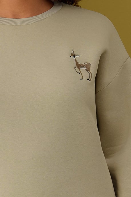 Trendyol Curve Dam Beige Djurmönster Lång Regular fit Plus size Sweatshirts - Image 2