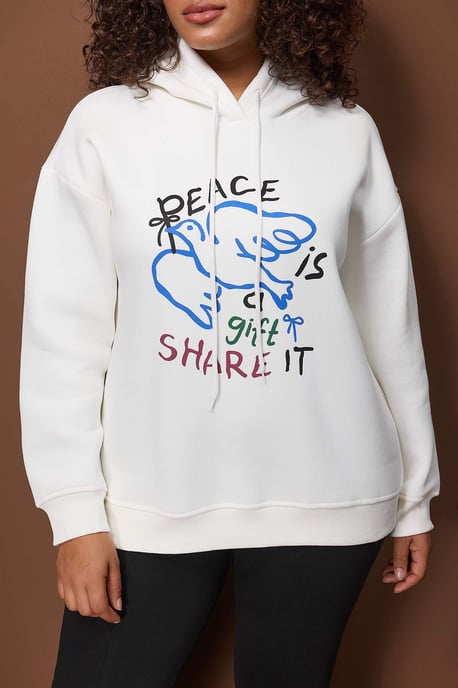 Trendyol Curve Dames Ecru Grafisch Lang Oversized Grote maten Sweatshirts - Image 2