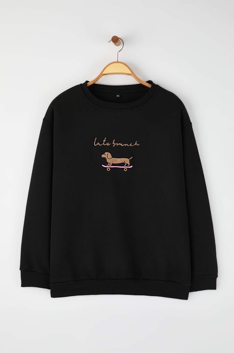 Trendyol Curve Dam Svart Enfärgad Lång Regular fit Plus size Sweatshirts - Image 4