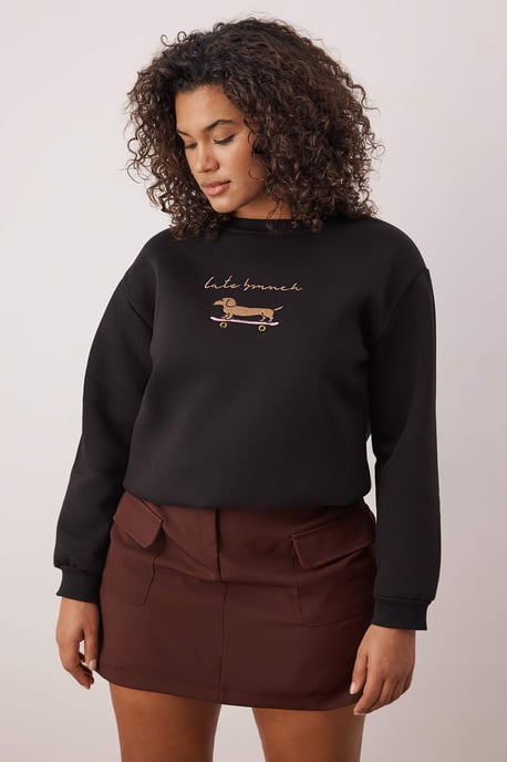 Trendyol Curve Dam Svart Enfärgad Lång Regular fit Plus size Sweatshirts - Image 6