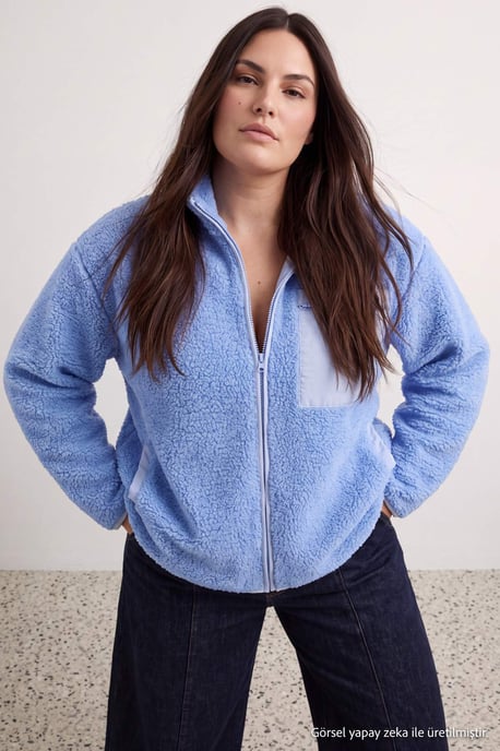 Trendyol Curve Dam Mörkblå Enfärgad Lång Oversize Plus size Sweatshirts - Image 1
