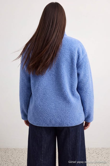 Trendyol Curve Dam Mörkblå Enfärgad Lång Oversize Plus size Sweatshirts - Image 2
