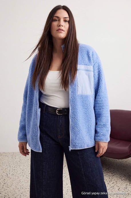 Trendyol Curve Dam Mörkblå Enfärgad Lång Oversize Plus size Sweatshirts - Image 6