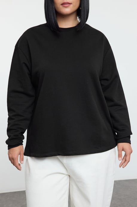 Trendyol Curve Dam Svart Enfärgad Lång Regular fit Plus size Sweatshirts - Image 2