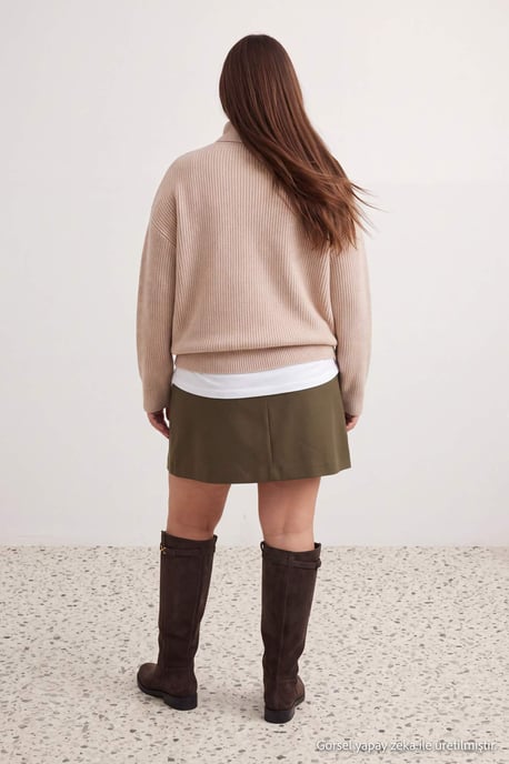 Trendyol Curve Dam Beige Enfärgad Lång Oversize Plus size Sweatshirts - Image 2