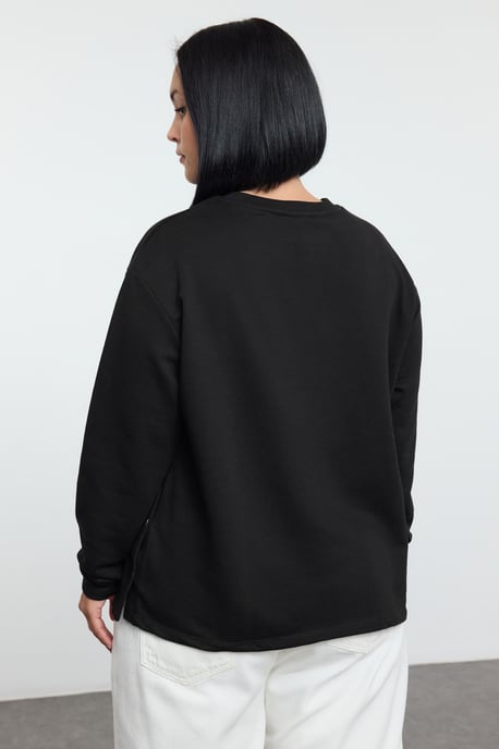 Trendyol Curve Dam Svart Enfärgad Lång Regular fit Plus size Sweatshirts - Image 4