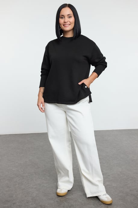 Trendyol Curve Dam Svart Enfärgad Lång Regular fit Plus size Sweatshirts - Image 5