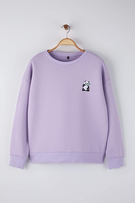 Trendyol Curve Dam Lila Djurmönster Lång Regular fit Plus size Sweatshirts - Image 4
