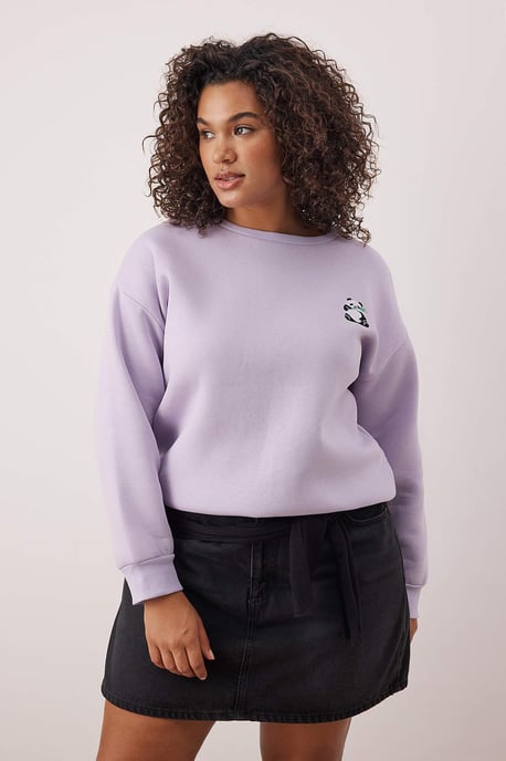 Trendyol Curve Dam Lila Djurmönster Lång Regular fit Plus size Sweatshirts - Image 6