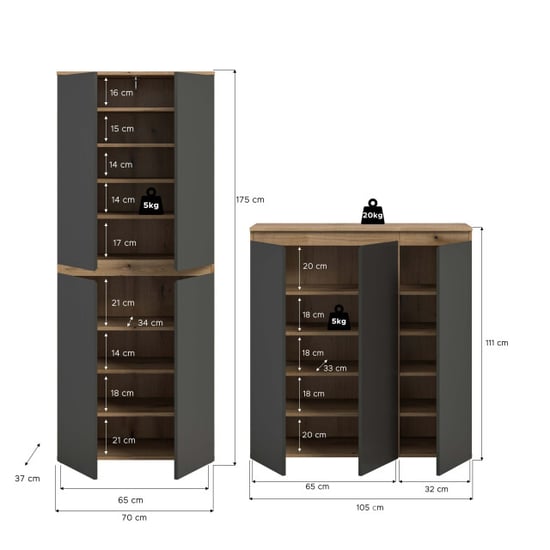 Furnilux Universele kast antraciet-eik stauraumwonder met 15 planken en kleiderstang - - Image 5