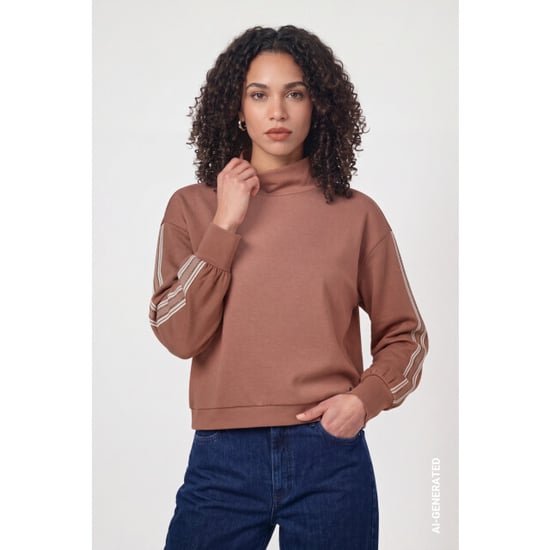 Monari sweatshirt with stripes 810534 552 tiramisu - Image 3