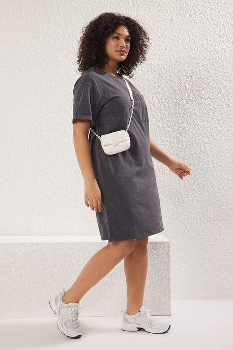 Trendyol Curve Dam Grå Enfärgad Kort / Mini Kort Casual T-shirt Klänning Plus size Klänning - Image 6