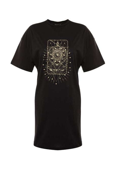 Trendyol Curve Dam Svart Geometriskt mönster Kort / Mini Kort Casual T-shirt Klänning Plus size Klänning - Image 5