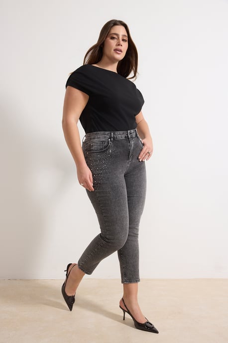 Trendyol Curve Dam Grå Enfärgad Skinny Hög midja Plus size Jeans - Image 6