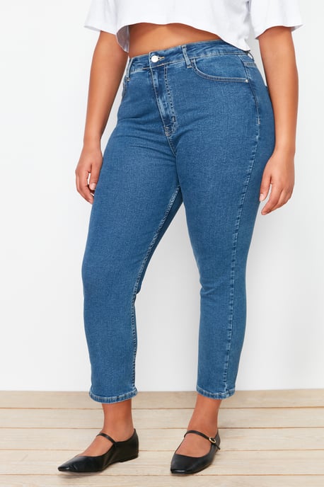 Trendyol Curve Dam Blå Enfärgad Skinny Hög midja Plus size Jeans - Image 2