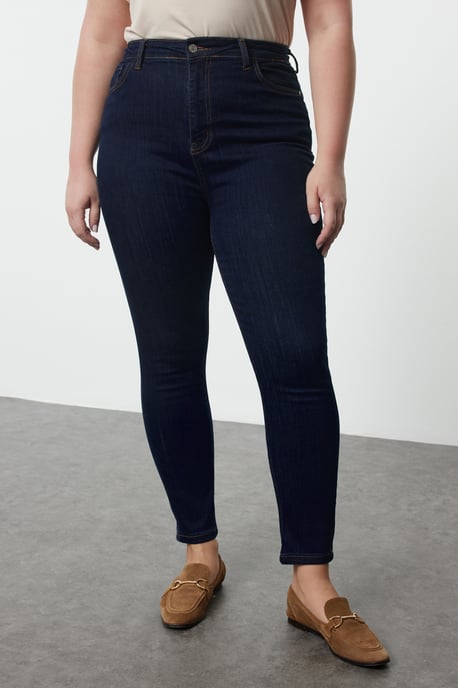 Trendyol Curve Dam Blå Enfärgad Skinny Hög midja Plus size Jeans - Image 2