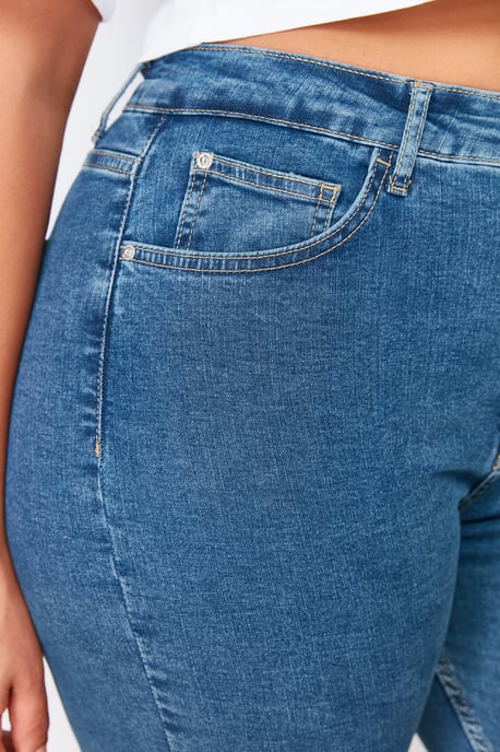 Trendyol Curve Dam Blå Enfärgad Skinny Hög midja Plus size Jeans - Image 3