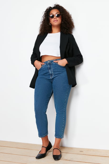 Trendyol Curve Dam Blå Enfärgad Skinny Hög midja Plus size Jeans - Image 4