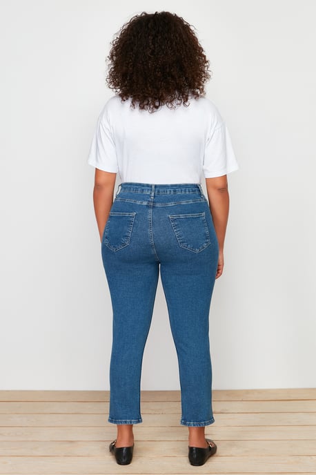 Trendyol Curve Dam Blå Enfärgad Skinny Hög midja Plus size Jeans - Image 5
